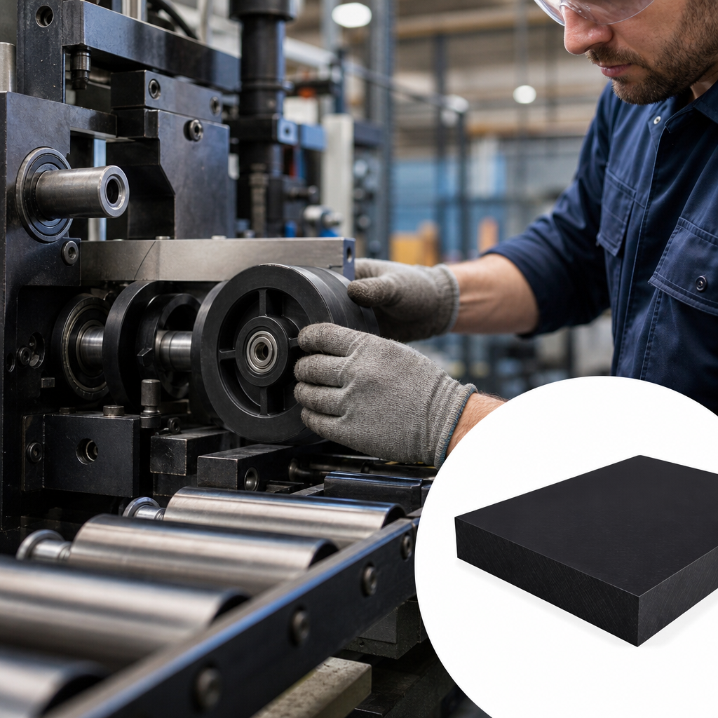 Nylon 66 Black Sheet 10mm to 100mm thick for Conveyor parts & gears - UK Engineering Plastics