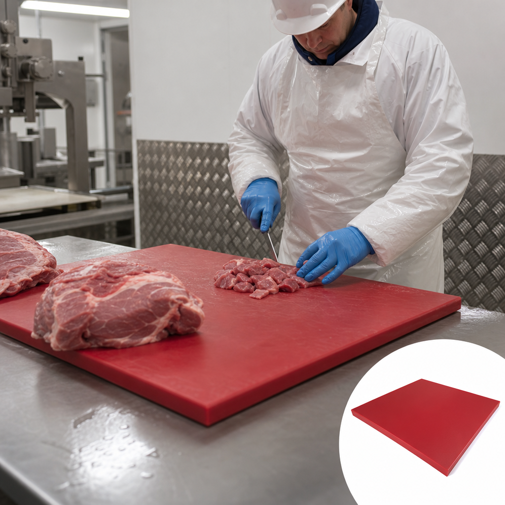 High Molecular Weight Polyethylene Red Sheet for Food Processing 10mm to 25mm thick - UK Engineering Plastics