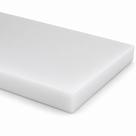 Thick white acetal slab on white, deep square-sawn edge along the front