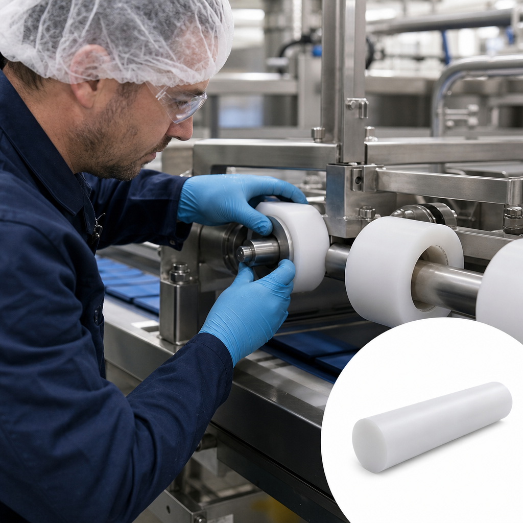 Ultra-High Molecular Weight Polyethylene Natural Rod for Food Processing 20mm to 200mm diameter - UK Engineering Plastics