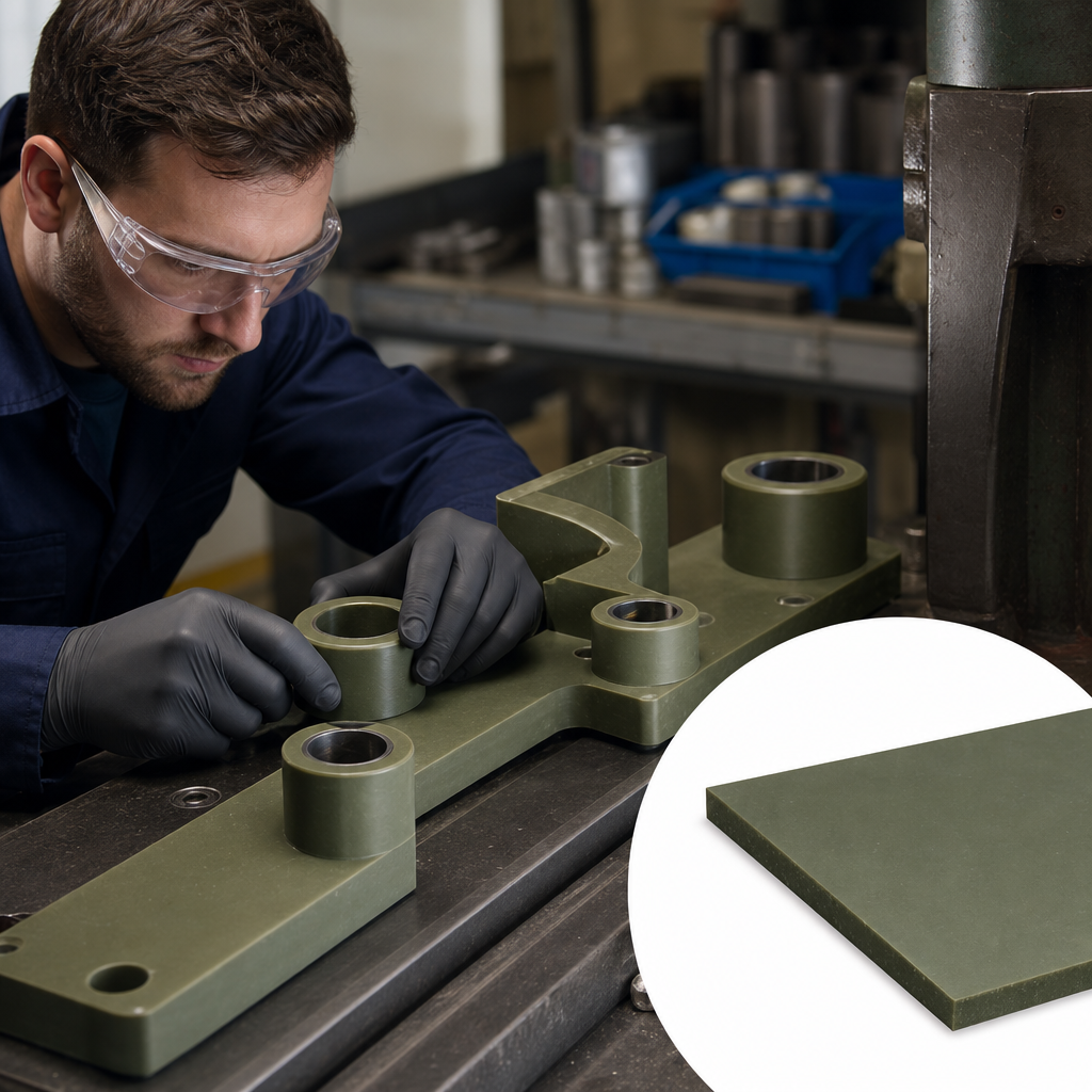 Oil Filled Nylon Khaki-Green Sheet 60mm to 100mm thick for Cams & bushes - UK Engineering Plastics