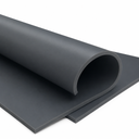 Thin dark grey uPVC sheet curled back over a flat one on white, showing how it bends