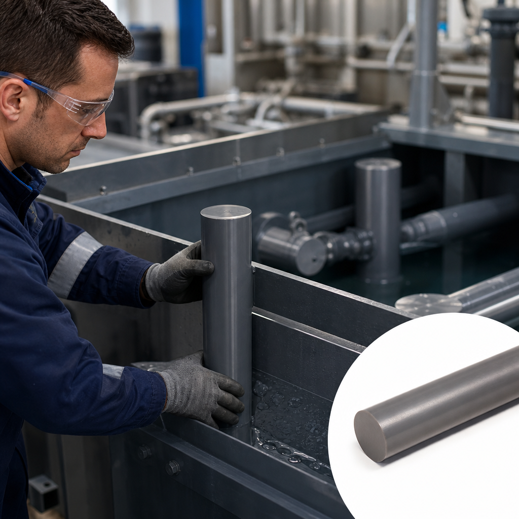 Unplasticised PolyVinylChloride Grey / Black Rod 200mm to 300mm dia for Sheets & piping - UK Engineering Plastics