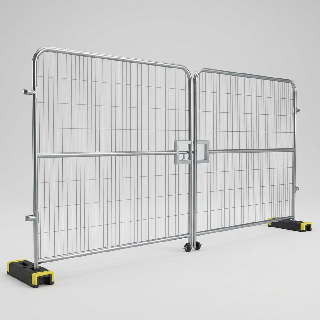 Mesh Vehicle Gate for Temporary Fencing with Hinged Access (view 2)