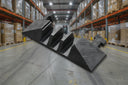 Single black ramp section on a warehouse floor, showing its three channels and moulded lid flap