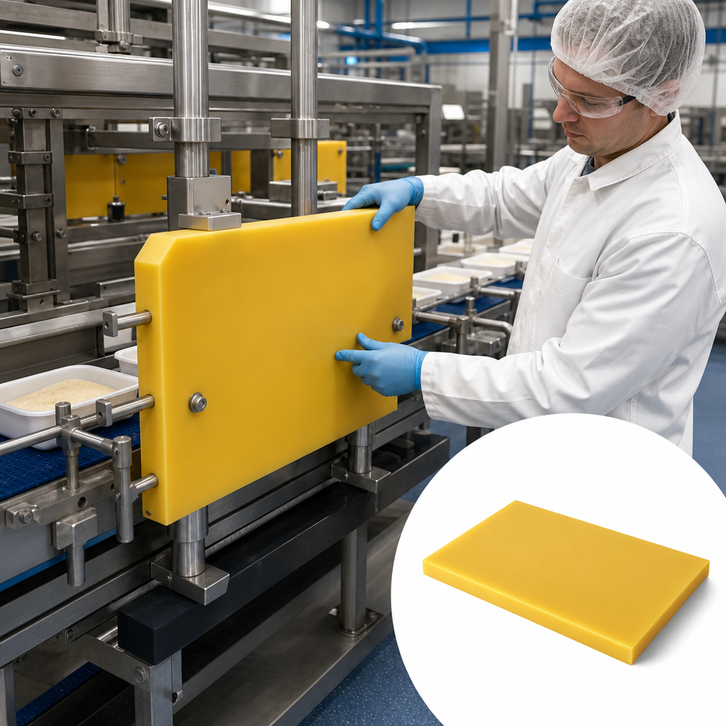 High Molecular Weight Polyethylene Yellow Sheet for Food Processing 10mm to 25mm thick - UK Engineering Plastics