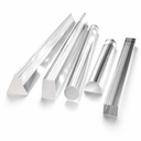 Five clear cast acrylic bars fanned on white - two triangular, one round, one half-round and one square