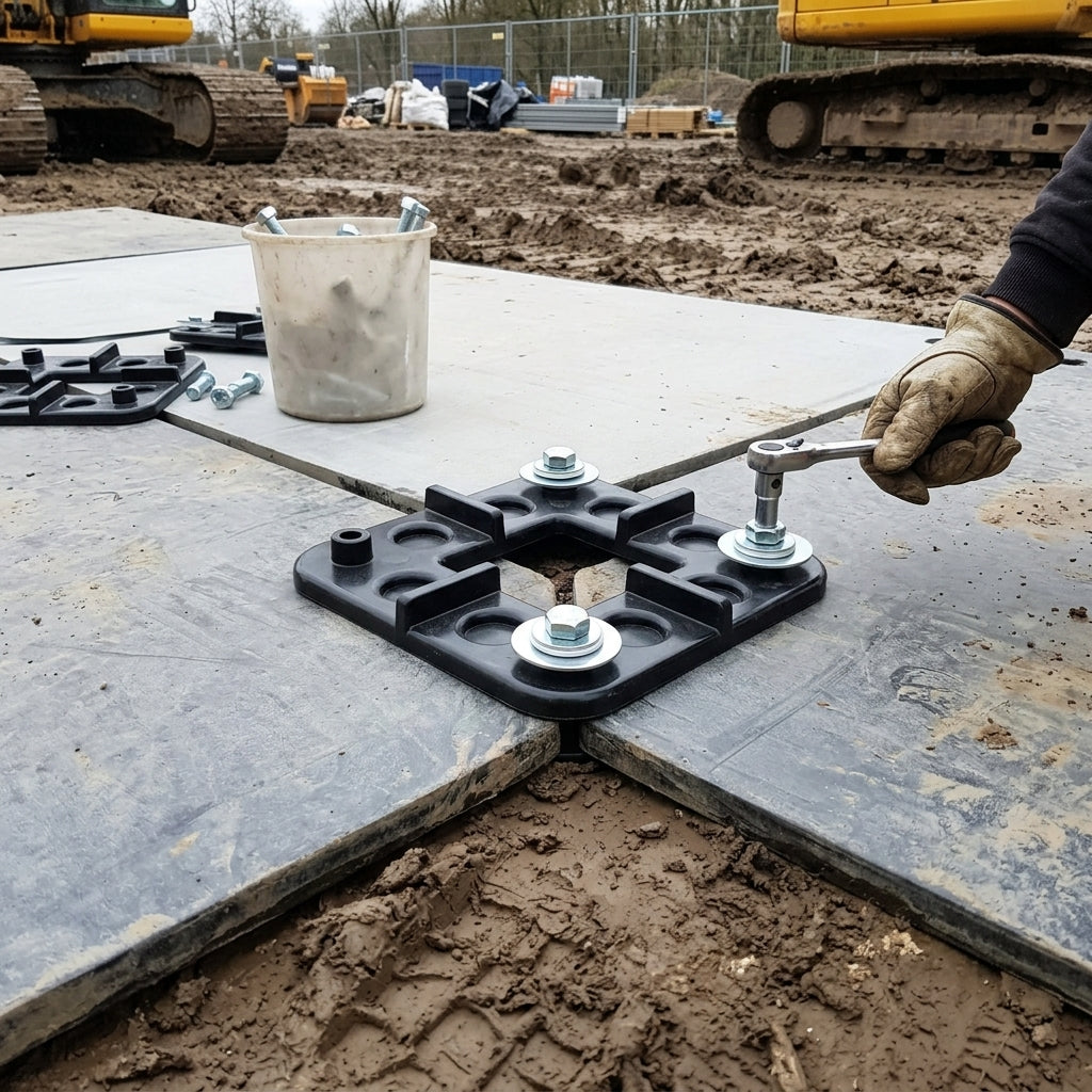 4-Way HDPE and Steel Mat Connector Set with Bolts and Washers