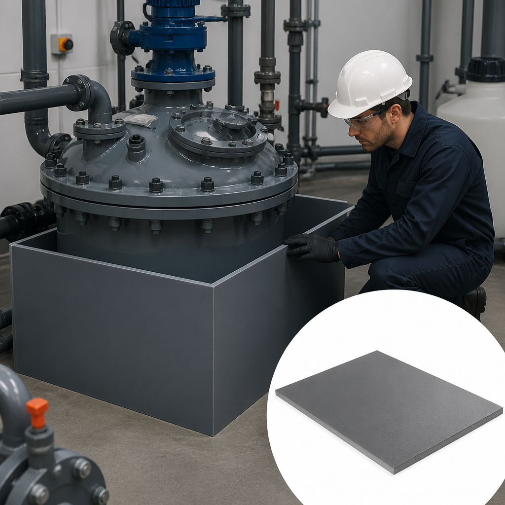 Grey PVC Sheet for Chemical Processing Applications 1.5mm to 12mm thick - UK Engineering Plastics