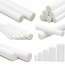 Six studio panels of white PTFE rod on white - pairs, bundles, crossed bars and stepped diameters