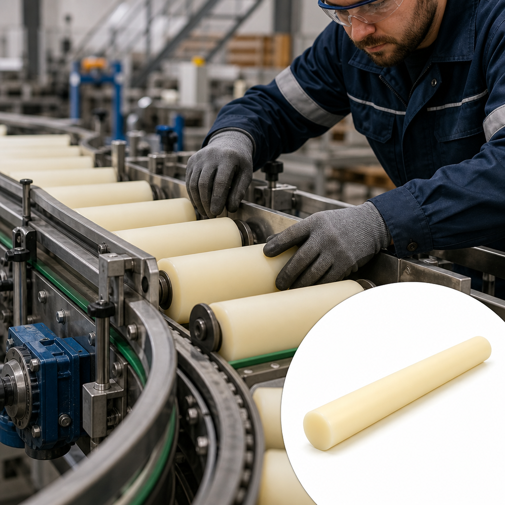 Nylon 66 Natural (cream) Rod 65mm to 200mm dia for Cams & conveyor parts - UK Engineering Plastics