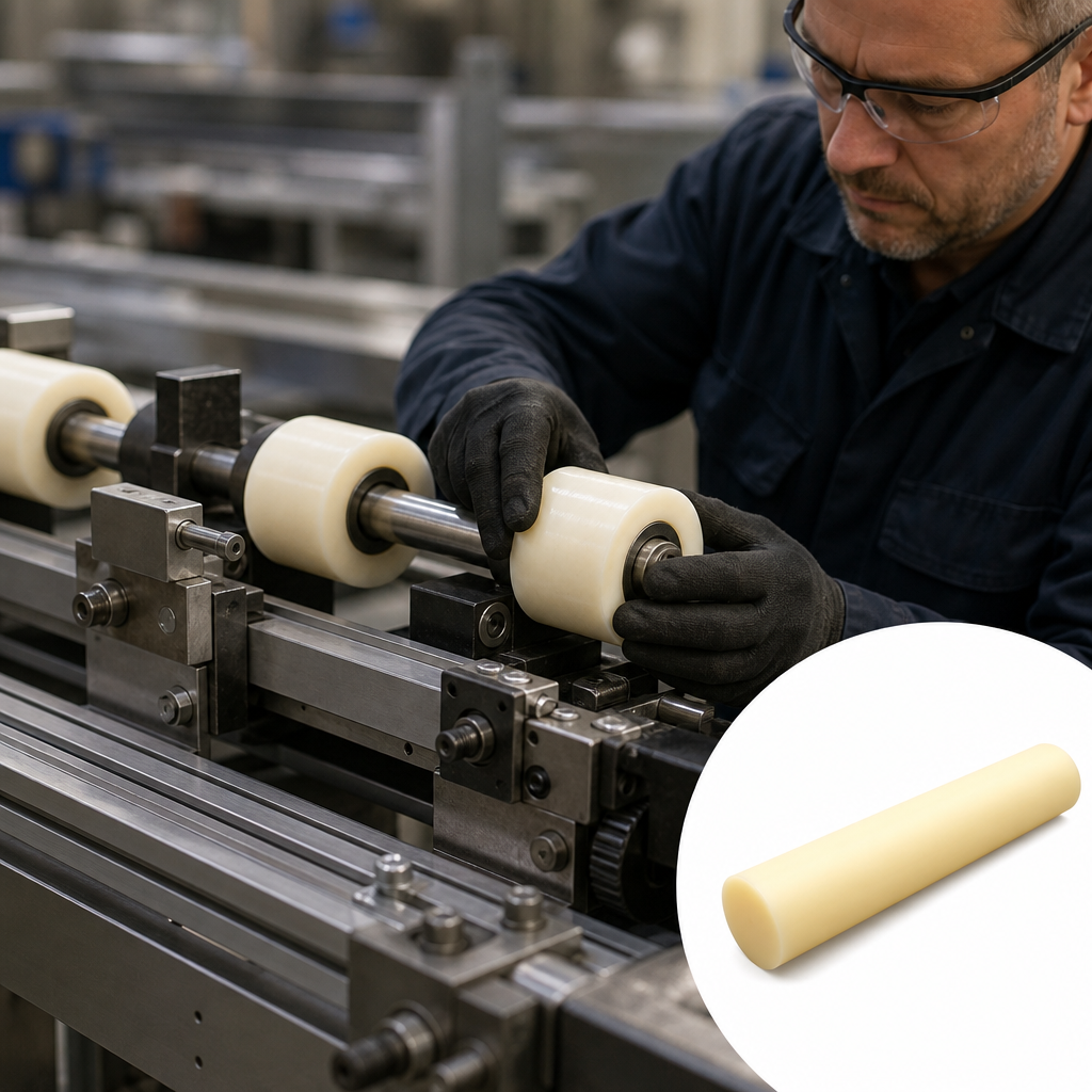 Nylon 6 Natural (ivory) / Black Rod 50mm to 150mm dia for Wear pads & cams - UK Engineering Plastics