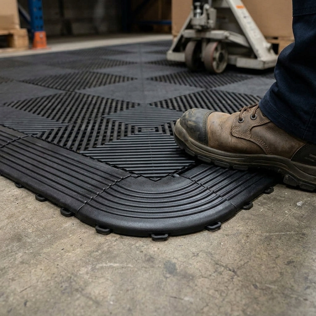 Modular Rib Tile Corner Ramp Edge Black or Charcoal