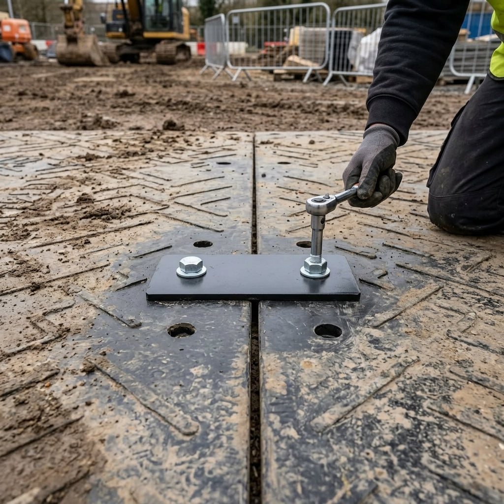 2-Way Metal Connector with Bolts and Washers for Trackout Mats