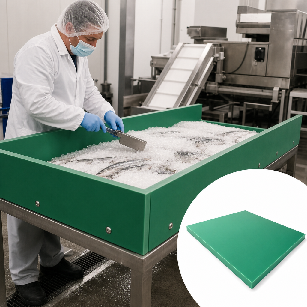 High Molecular Weight Polyethylene Green Sheet for Food Processing 10mm to 25mm thick - UK Engineering Plastics