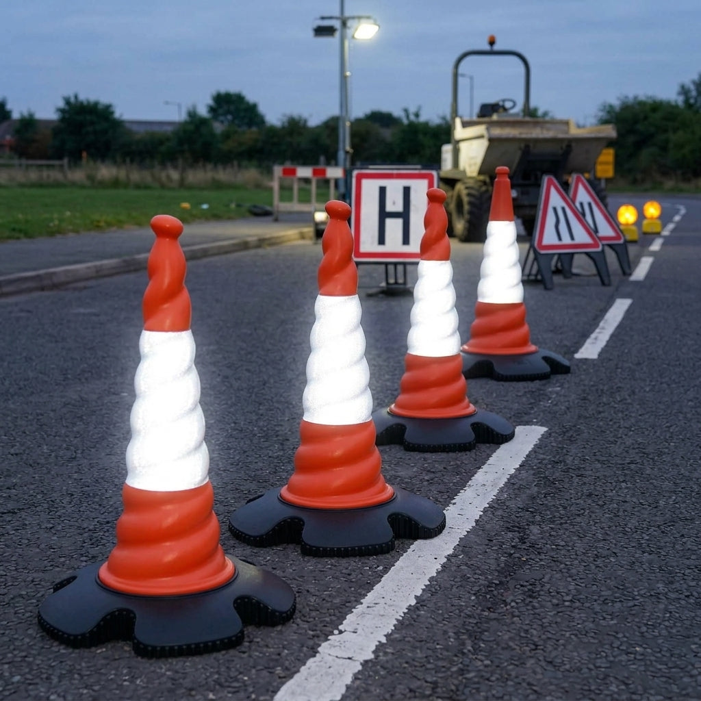 Twist Road Cone with Reflective Sleeve and Weighted Base