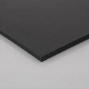 Angled corner of thick black rubber sheeting on a white background, smooth top face and visible cut depth
