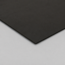 Corner of a thin black rubber sheet on a light grey backdrop, showing its smooth face and slim cut edge