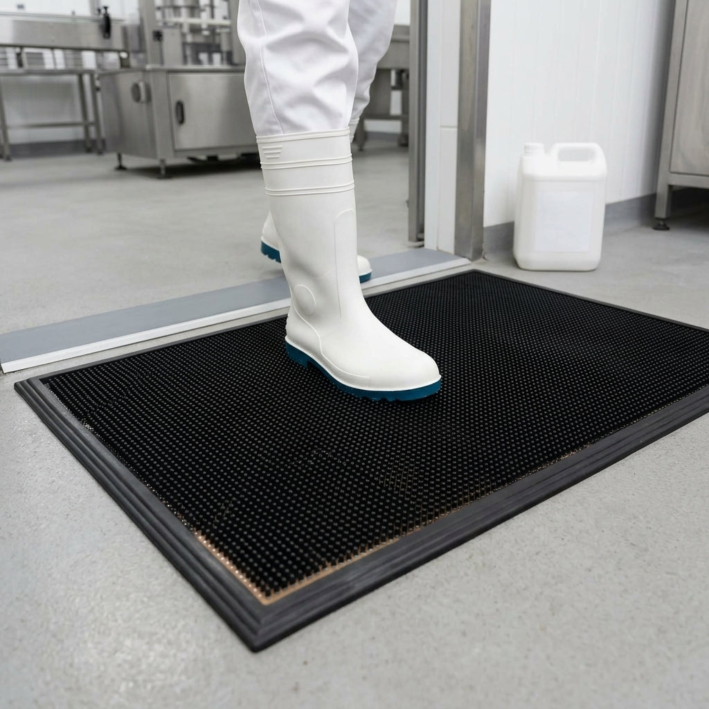 Disinfectant Entrance Mat with Raised Border and Scraper Fingers