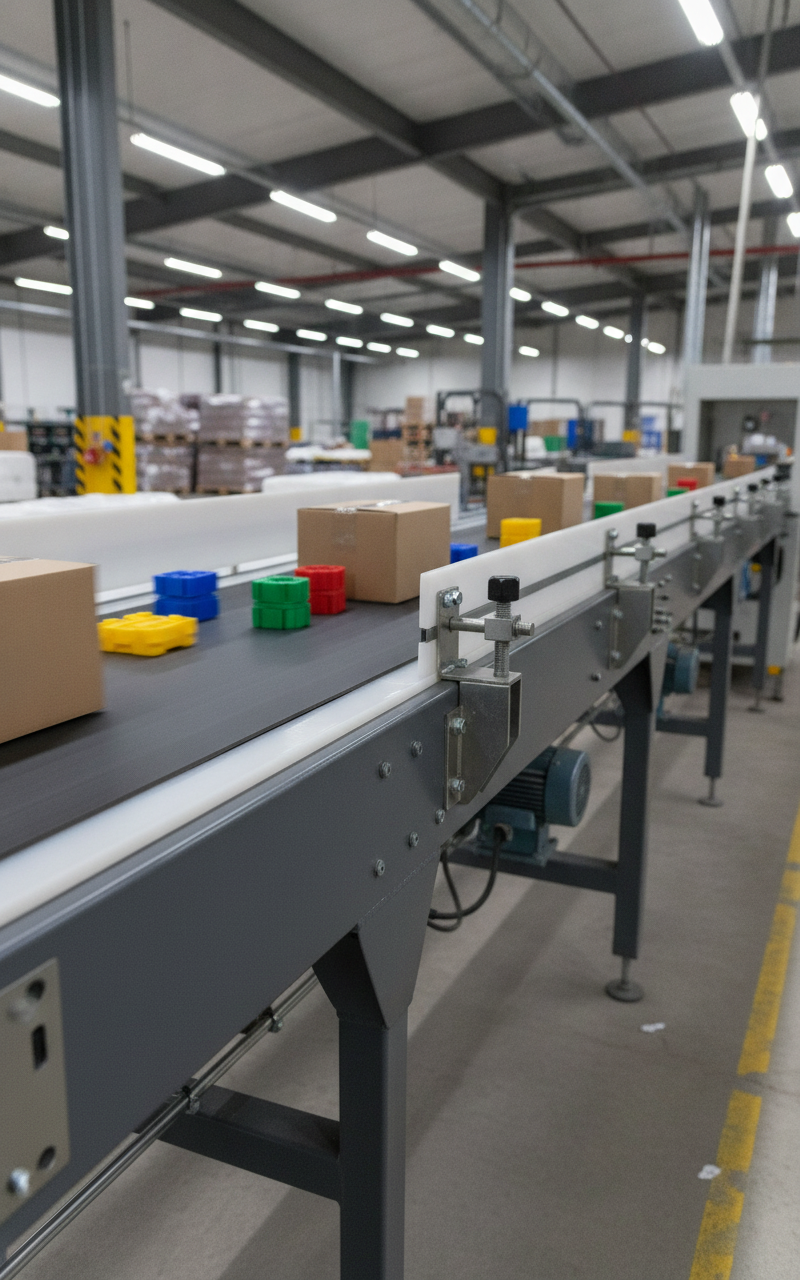 HDPE Sheet as conveyor wear strip guide rail in UK manufacturing facility