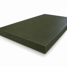 Thick dark green sheet angled on a white background, matt face and square-cut edges