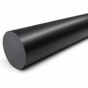 Heavy black HDPE billet lying across a white background, matt end face filling the left of frame