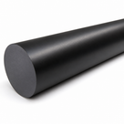 Heavy black HDPE billet lying across a white background, matt end face filling the left of frame