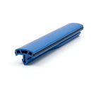 Blue bumper trim profile, angled view with dark centre insert, white background