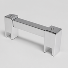 Short square chrome support bar shown alone, a U-shaped glass clamp at each end, on a plain grey studio background.