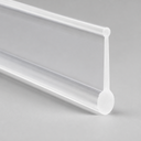 Clear flat-blade seal with a rounded teardrop bulb tip, diagonal studio shot on grey.