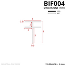 Profile section in mm: 5mm and 2mm T-flanges above a 5mm blade, 8mm overall; rigid and soft key