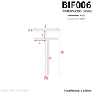 Cross-section drawing in mm: 5mm and 2mm stacked flanges over a 25mm blade, 28mm tall; rigid and soft key