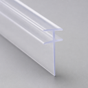 Clear double-flange F-profile seal shown diagonally on a plain grey studio background.