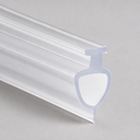 Clear T-top seal with a rounded teardrop-shaped hollow loop base, studio shot on grey.