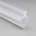 Clear T-top seal with a rounded teardrop-shaped hollow loop base, studio shot on grey.