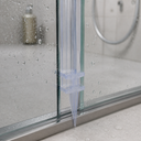 Lilac winged T-seal fitted at a sliding door track base, mirror visible behind.