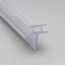 Clear T-profile seal with a slim flat blade, angled view on a plain grey background.