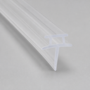 Clear T-profile seal with a slim flat blade, angled view on a plain grey background.