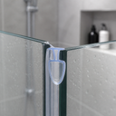 Clear T-seal with an oval bulb base, fitted at a bifold hinge corner near shelved bottles.