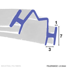 Clear upright seal with a blue twin-H profile outline overlaid, marked 7mm tall, 3mm and 1mm