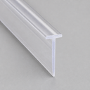 Clear T-profile seal with a long slim blade, diagonal view on a plain grey background.