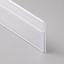 Clear flat-blade seal with a small L-shaped lip, diagonal studio shot on grey.