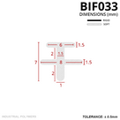 Profile drawing in mm: 6mm top flange over an 8mm crossbar, 7mm overall on a 1mm foot; rigid and soft key
