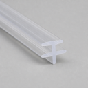 Clear T-seal with twin side flanges, shown diagonally on a plain grey studio background.