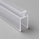 Clear I-beam profile seal with twin vertical flanges, diagonal studio shot on grey.