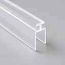 Clear I-beam profile seal with twin vertical flanges, diagonal studio shot on grey.