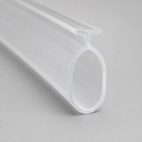 Clear T-top seal with a large oval hollow loop below, diagonal studio shot on grey.