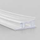 Clear rounded-tube seal with a small hooked cap, diagonal studio shot on grey.