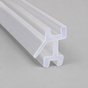Clear seal with a symmetric double-hook cross profile, diagonal studio shot on grey.