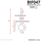 Dimensioned cross-section in mm: 5.5mm T-head, 14mm tall, 7mm flange over a hollow ring; rigid and soft key